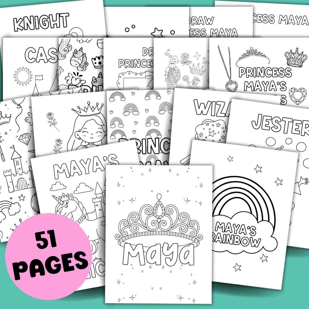 Princess Coloring Personalized Book Name Tracing Handwriting Girl Travel Color Activity Color Cute Princess Gift Magical Princess Coloring - image 3