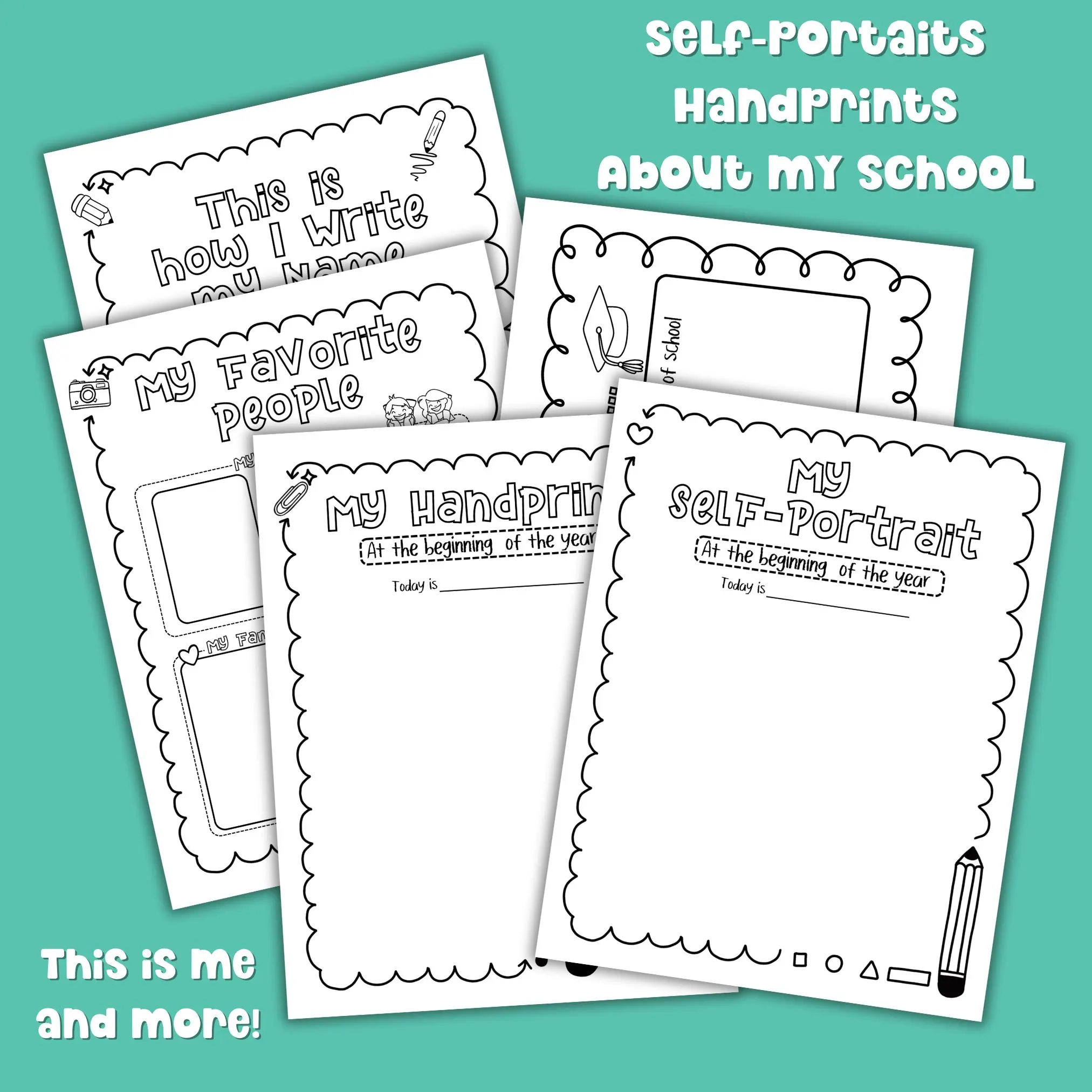 First Day of School memory page with spots to draw, color, and write names. Editable, easy-to-use printable for homeschool or classroom settings.