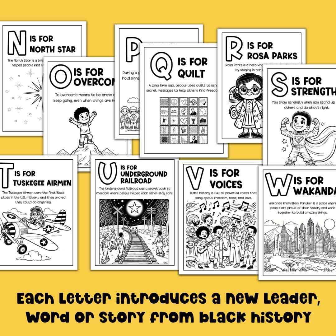 Black History Coloring Page Bundle ABC