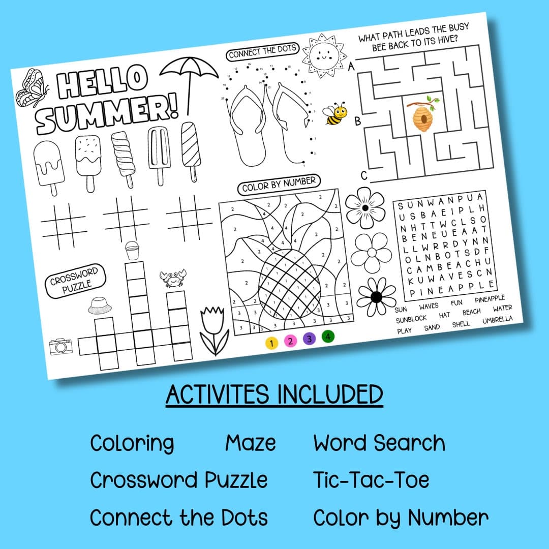 kid activity sheet placemat