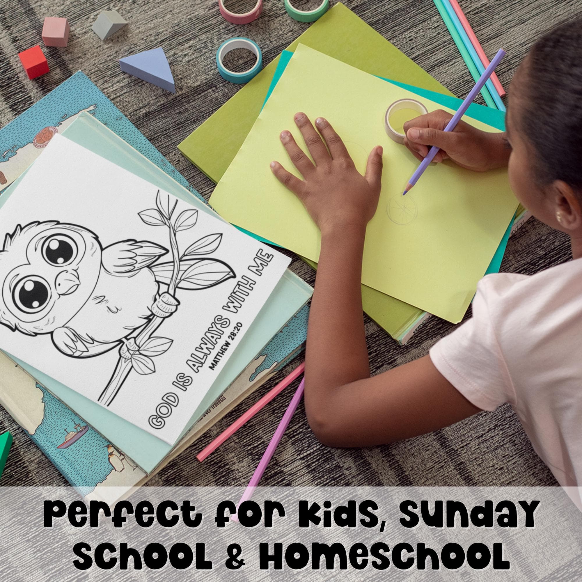 Child coloring Bible verse coloring page for kids Christian printable Sunday school homeschool activity faith based quiet time craft.