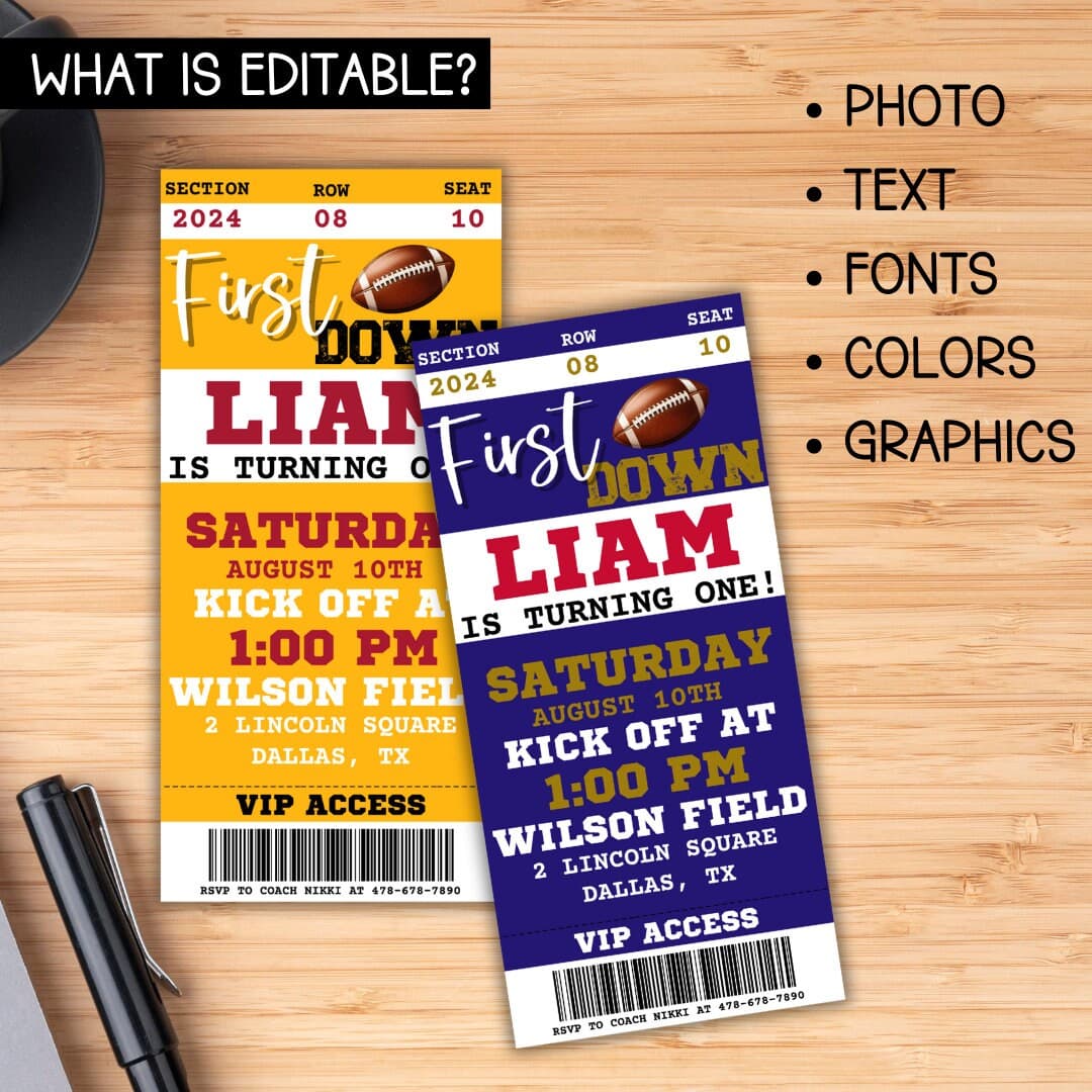 American Football Theme 1st Year Down Football Ticket