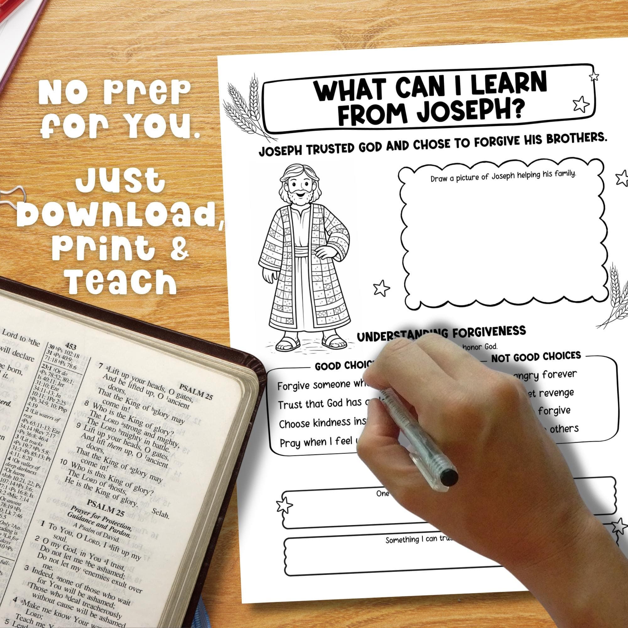 Joseph Bible Lesson for Kids Printable Old Testament Story of Joseph Activity Christian Homeschool Sunday School Scripture Study PDF - image 3