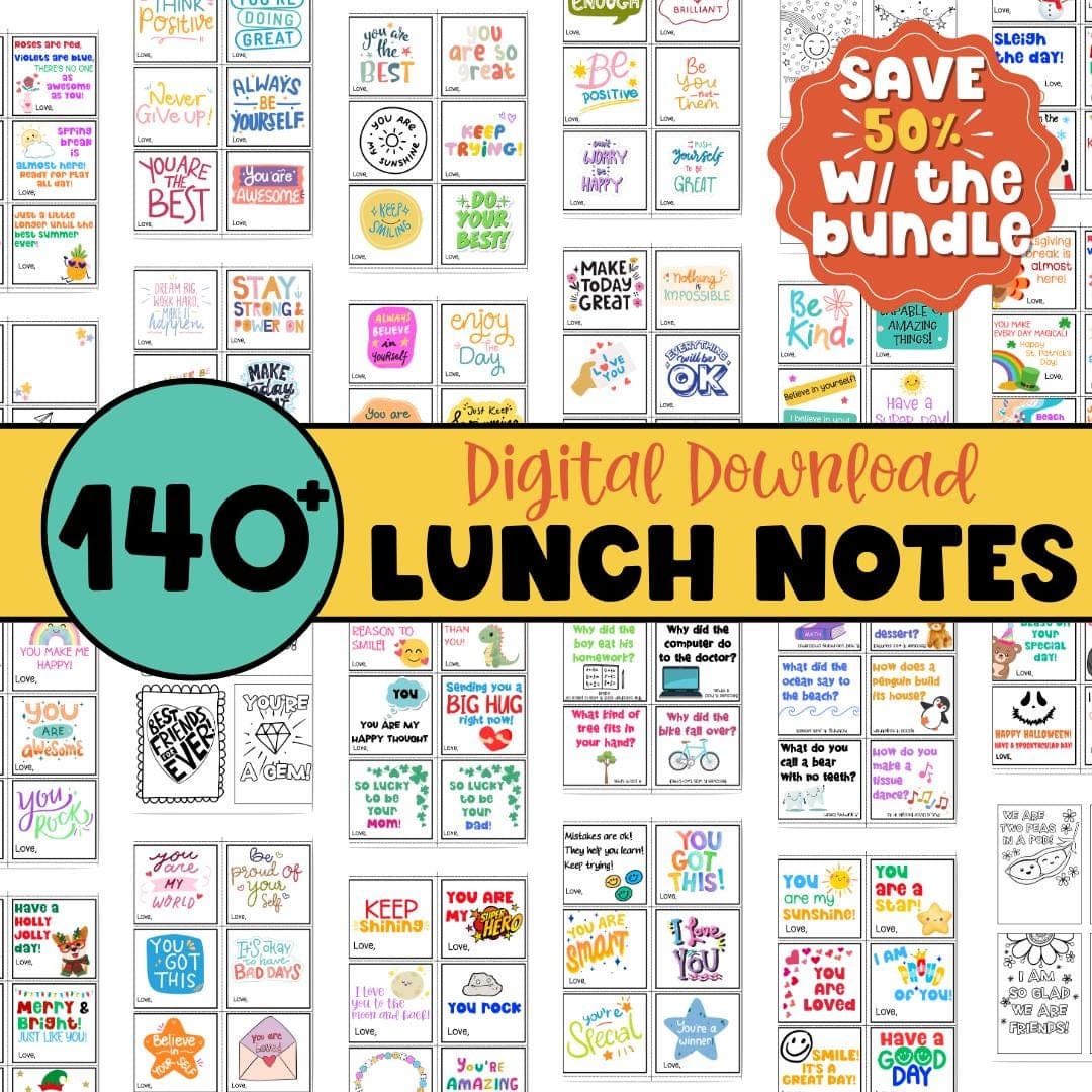 Printable Kid School Lunch Box Note to Brighten Day Inspirational Word Encouraging Card Teacher Note Motivational Assorted Card Love Set