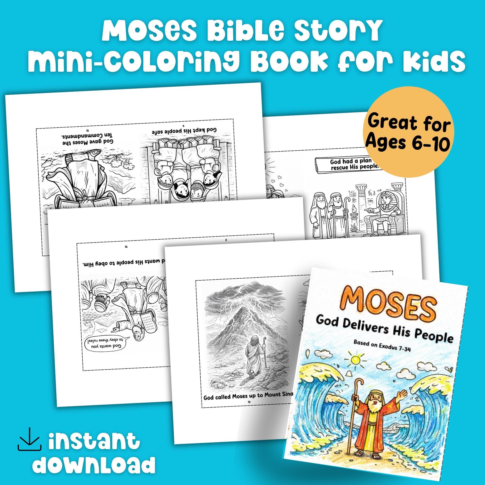 Moses Bible Coloring Pages Printable Old Testament Story Bible Story Craft Parting the Red Sea Sunday School Resource VBS Kids Activity
