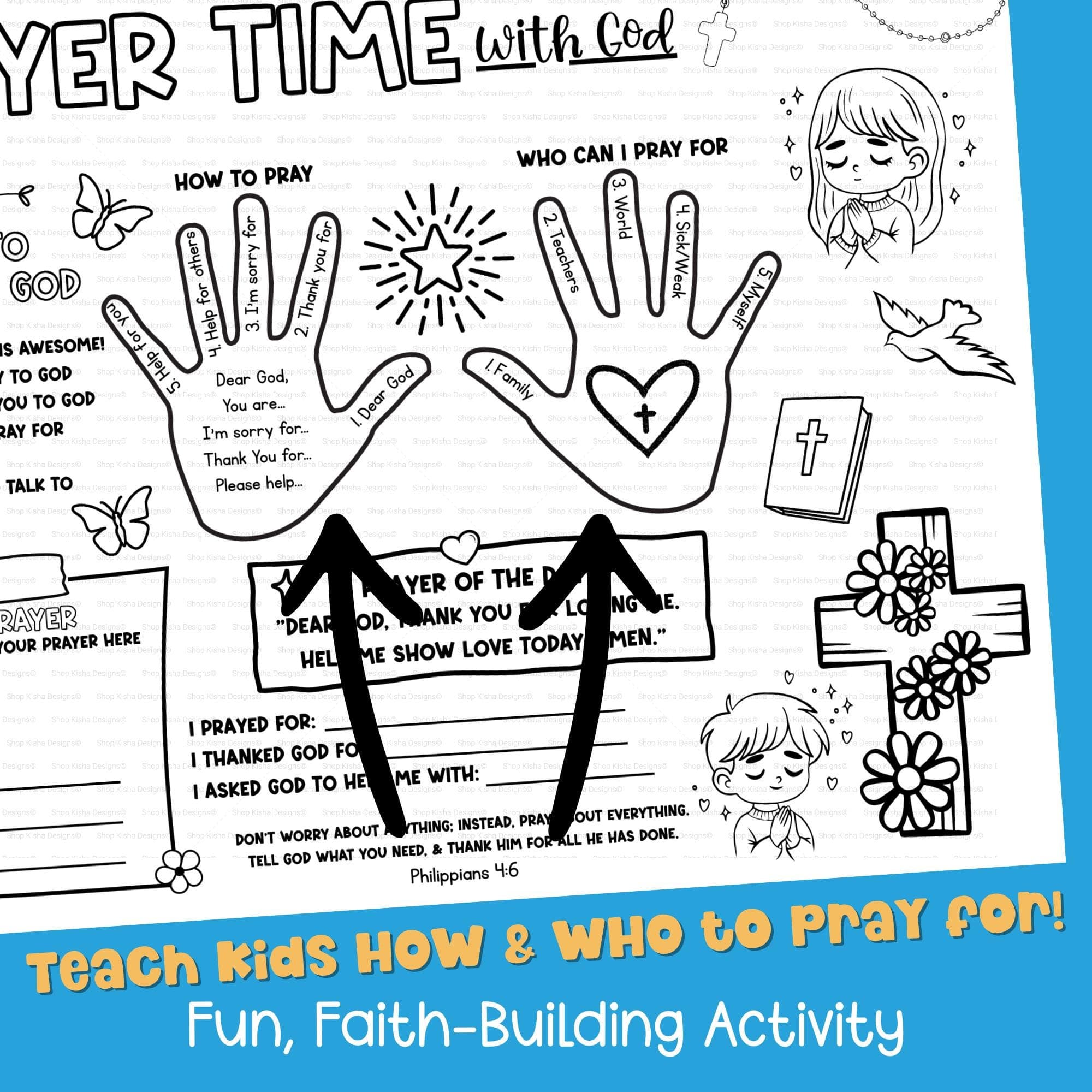 Christian learn to pray placemat collection printable bible coloring pages faith based prayer activity.