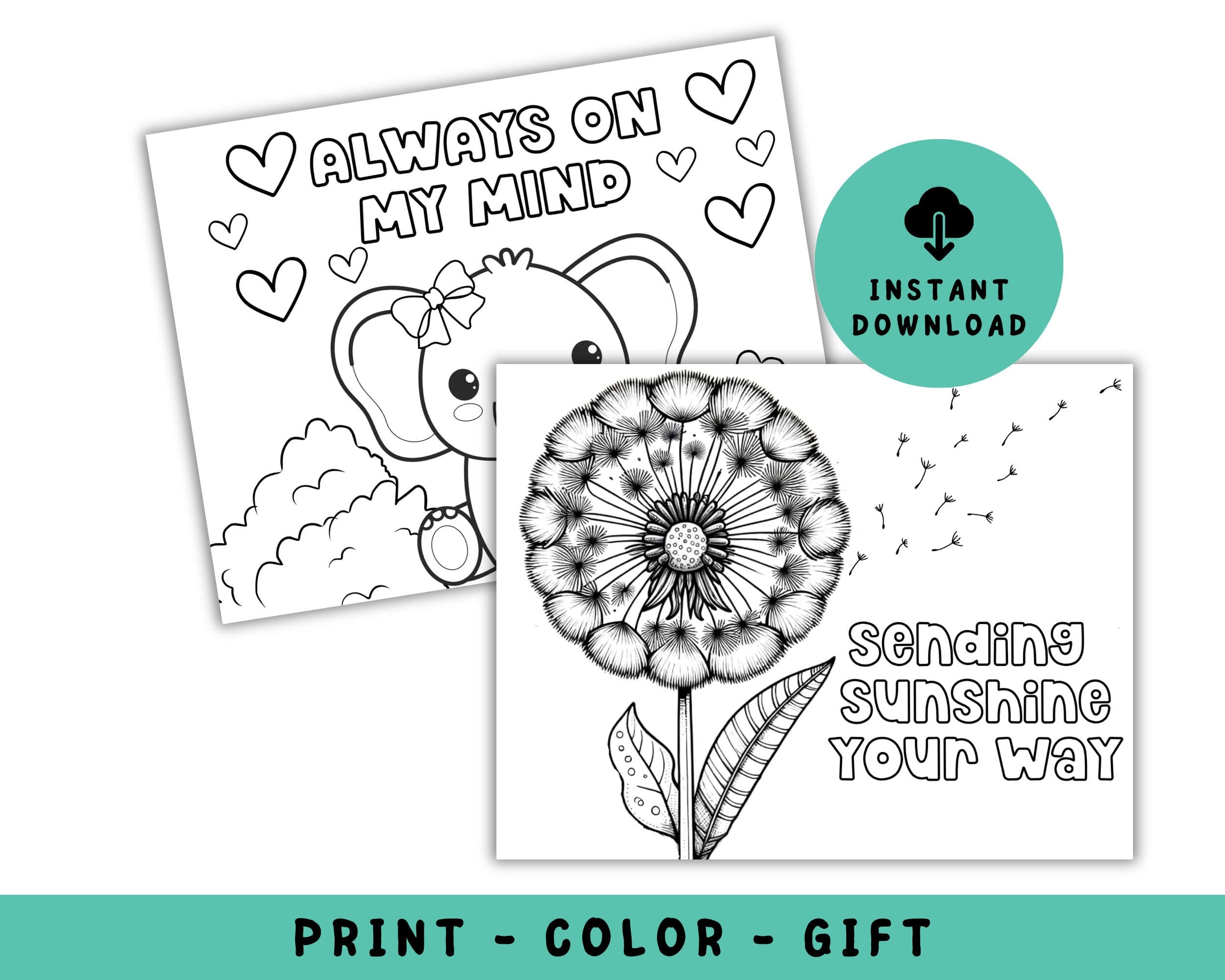 Thinking of you coloring pages printable kid notecard pack for Happy Mail Coloring Page to Color Own Encouragement Card to Gift - image 3