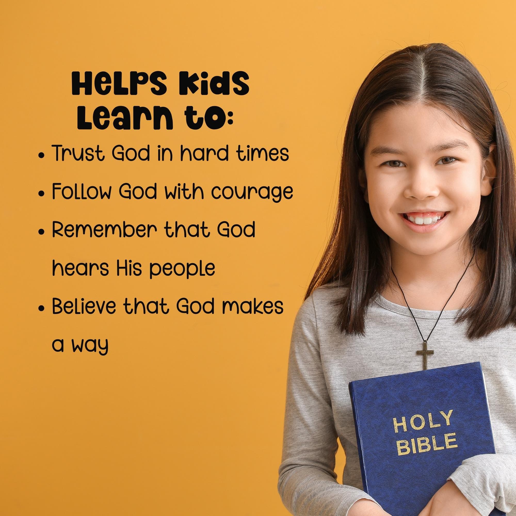 Moses Bible lesson for kids photo showing learning goals like trusting God in hard times, following God with courage, and remembering God hears His people.