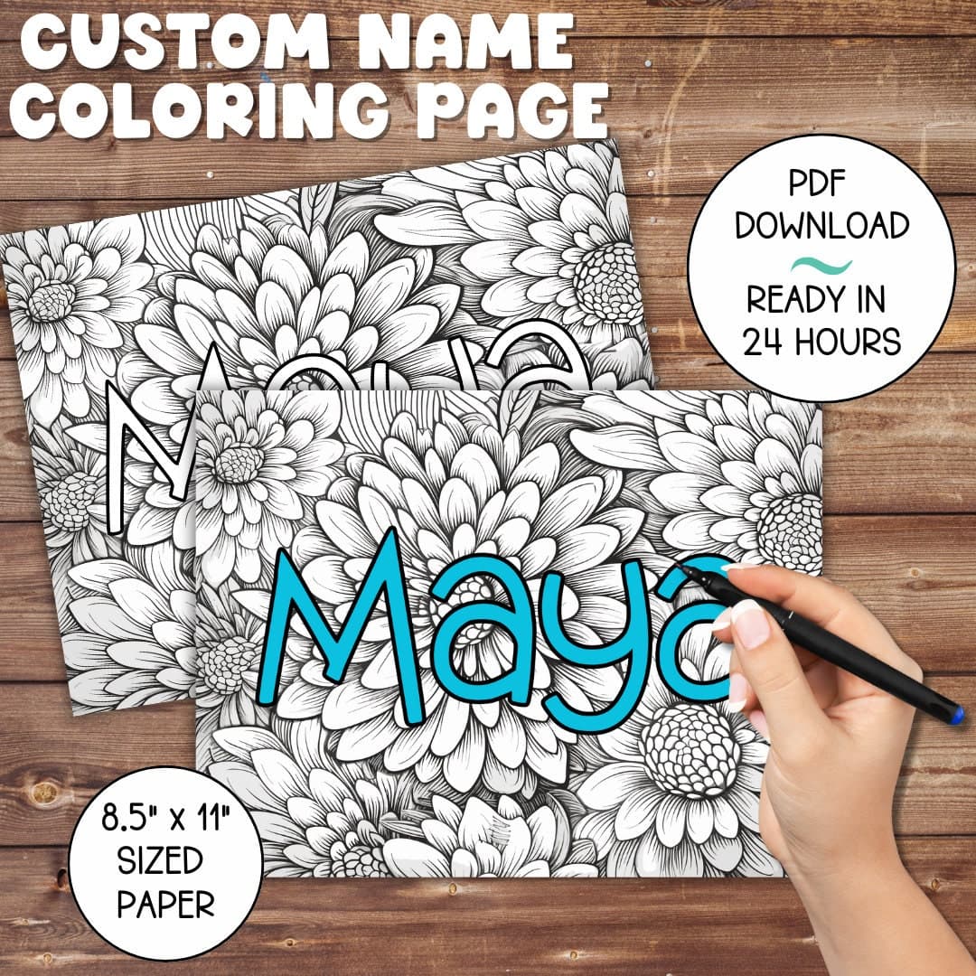 Custom Coloring Page for Kid Name Coloring Page Girl Name Sign for Bedroom Printable Custom Coloring Page Print Coloring Page Flower Name