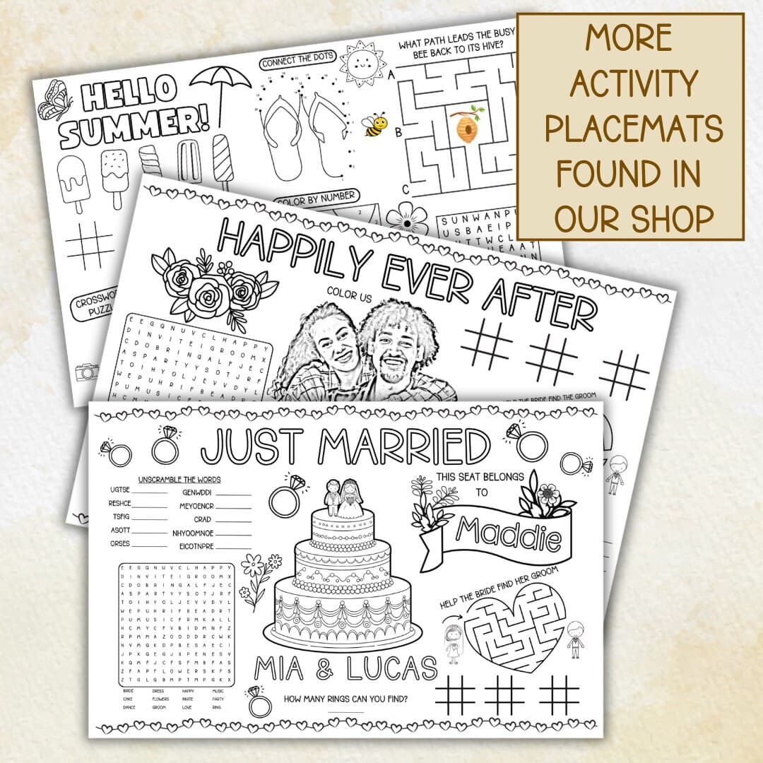 Personalized Kid Wedding Activity Placemat Wedding Word Game Coloring Placemat Wedding Reception Kid Activity Wedding Puzzle Place Mat - image 5