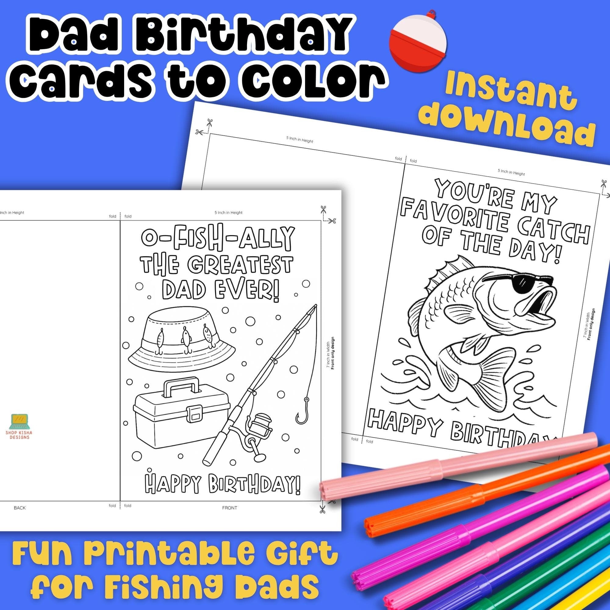 Happy Birthday Daddy Card Printable Fishing Dad Coloring Handmade Greatest Dad Easy Gift Coloring Page Fishing Greeting Card DiY Activity