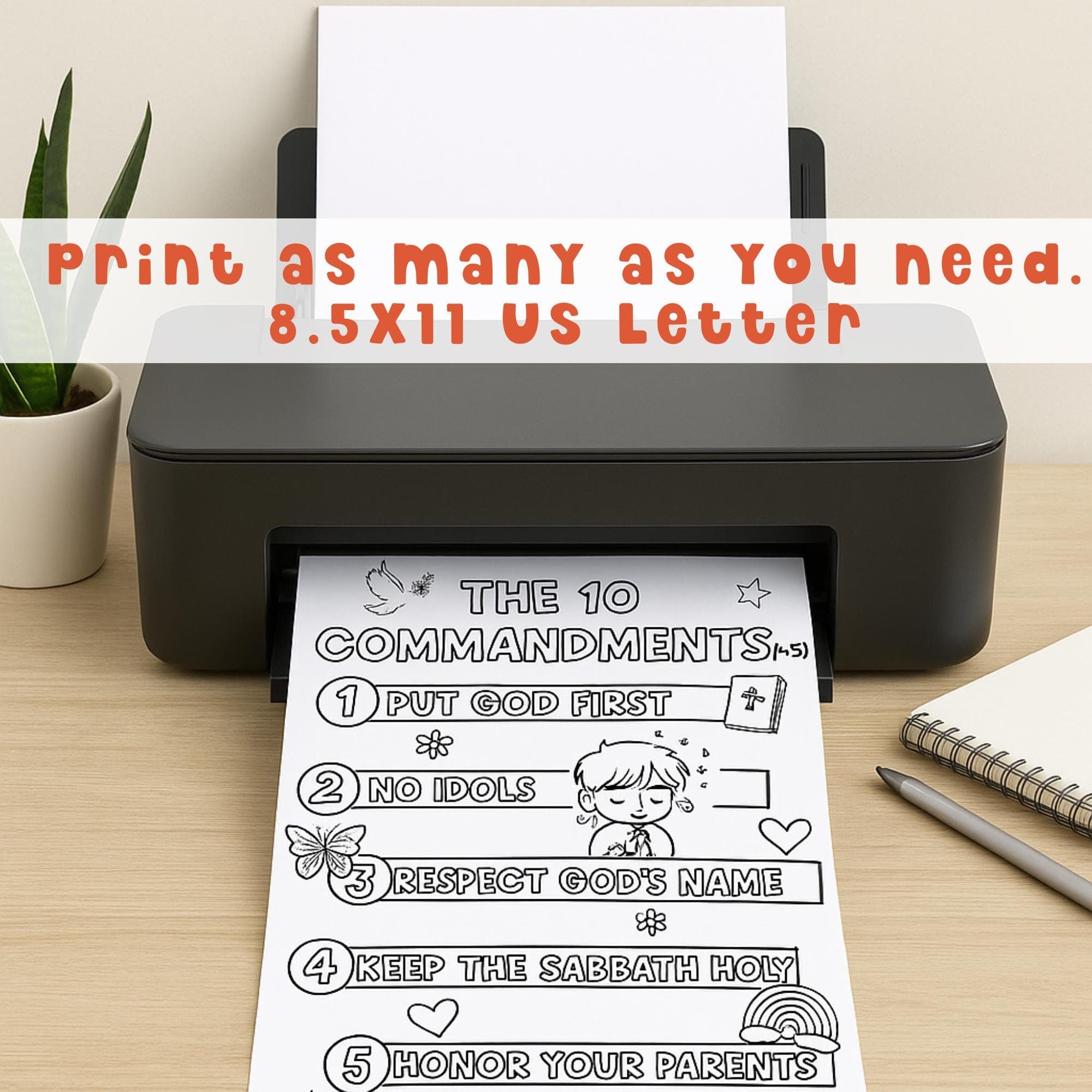 Printable Ten Commandments Bible study kids pack for family Bible study or Sunday school.