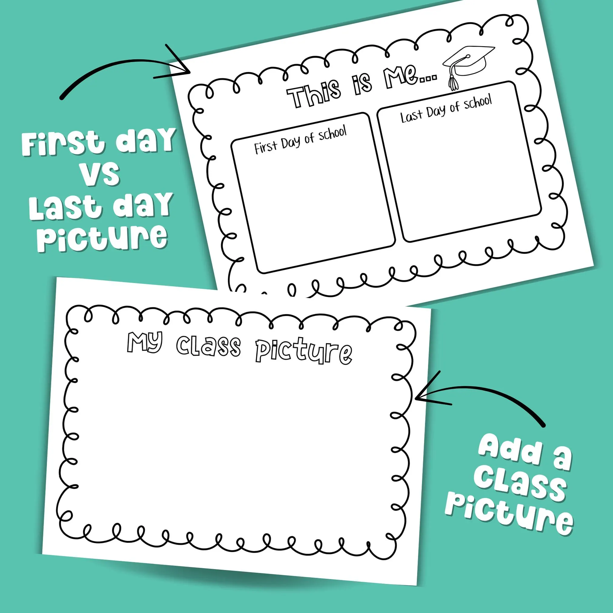 Class Memory printable page for kids to document friends, favorite school moments, and activities. Ideal for end of year or graduation projects.