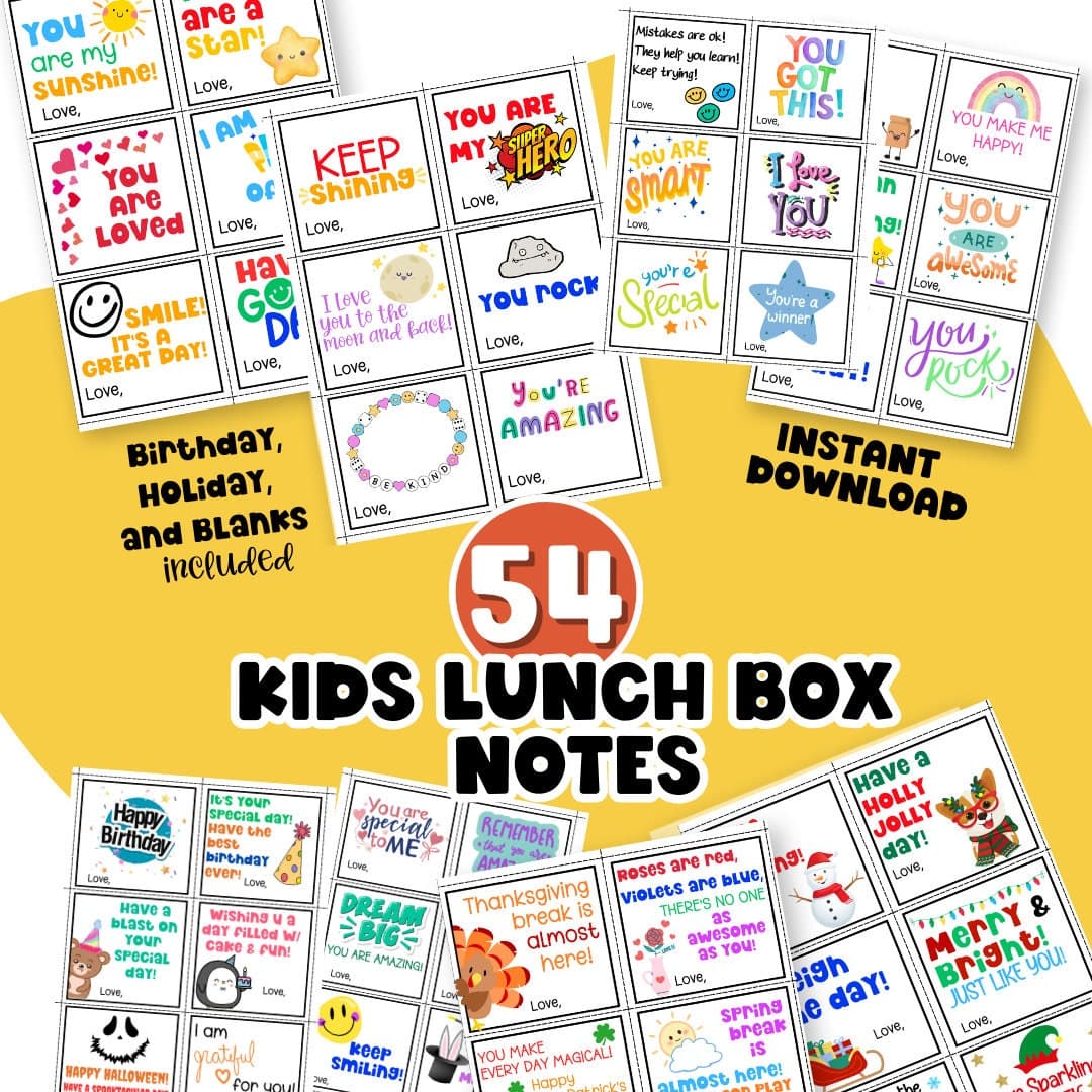 Kid Lunchbox Note Assorted Card Printable Lunch Note Affirmation Card for Kid Back to School Motivation Encouragement Card Love Note for Kid
