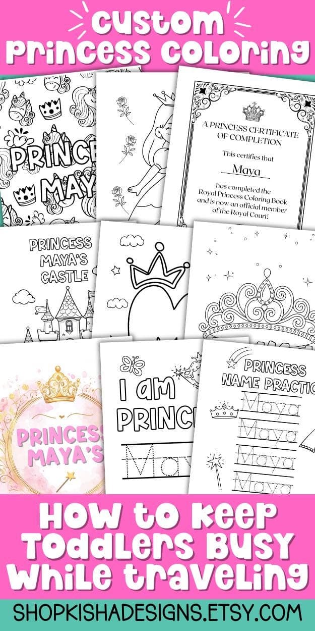 Princess Theme Personalized Name Coloring Book Travel Activity Preschool Coloring Printable Toddler Busy Book Gift Color Cute Princess Sheet - image 5