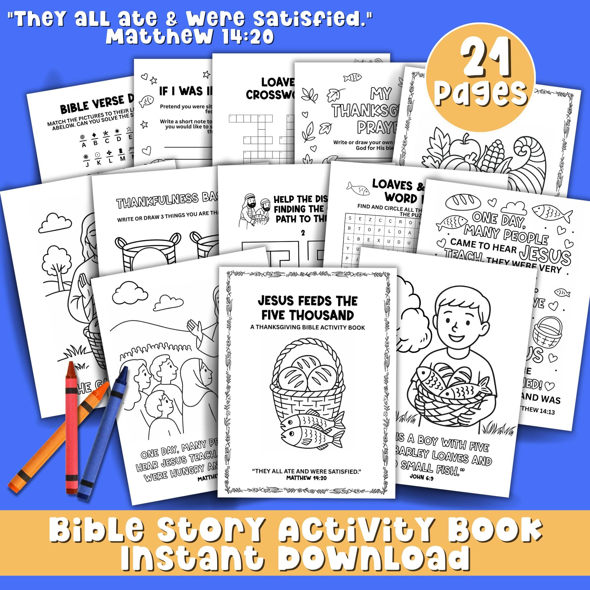 Jesus Feeds 5000 Activity Book: Bible Story, Puzzles, Coloring (Digital Download)