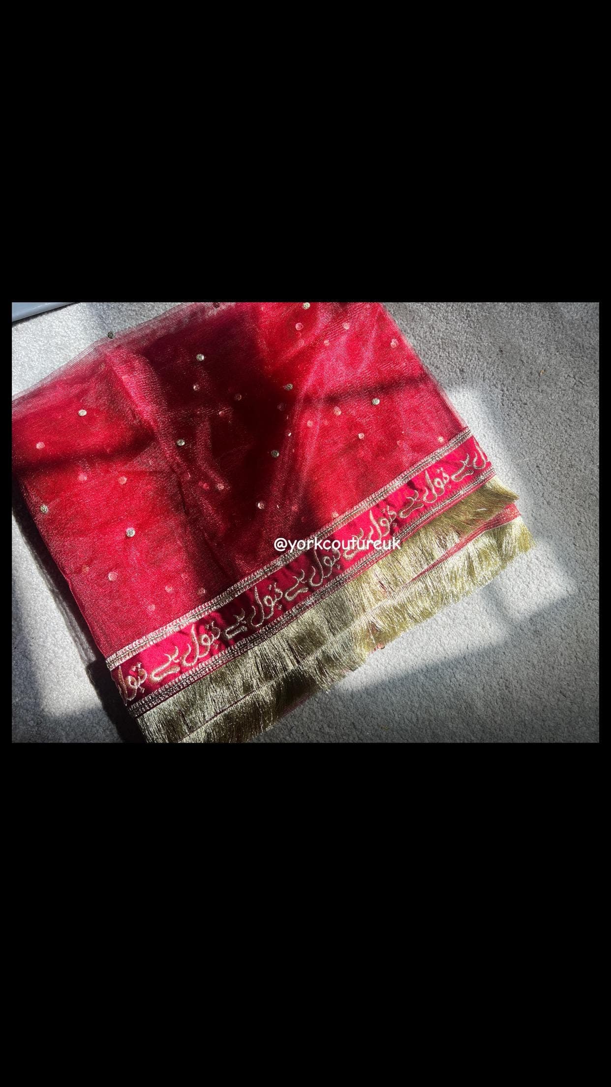 Maroon and Gold Bridal Veil “Qabool Hai” Nikkah Dupatta, Rukhsati Veil with Sequins, Premium Large Wedding Dupatta 140cm x 250cm Shadi Scarf - image 3