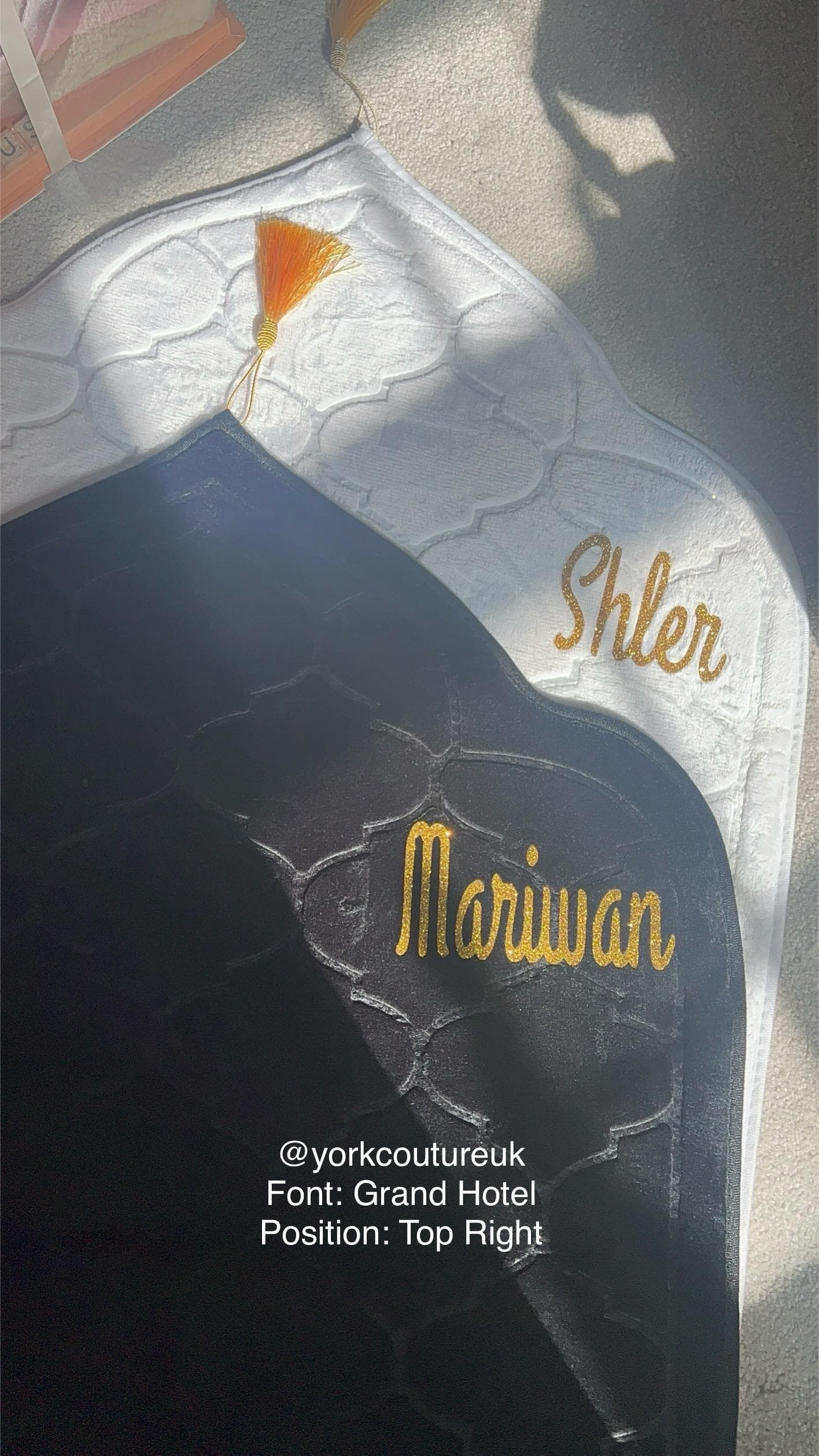 Personalised Padded Prayer Mat Islamic Gift Best Friend Gift Nikkah Gift for Muslim Brother Sister Soft Mat vinyl gold glitter 115cm by 65cm - image 5