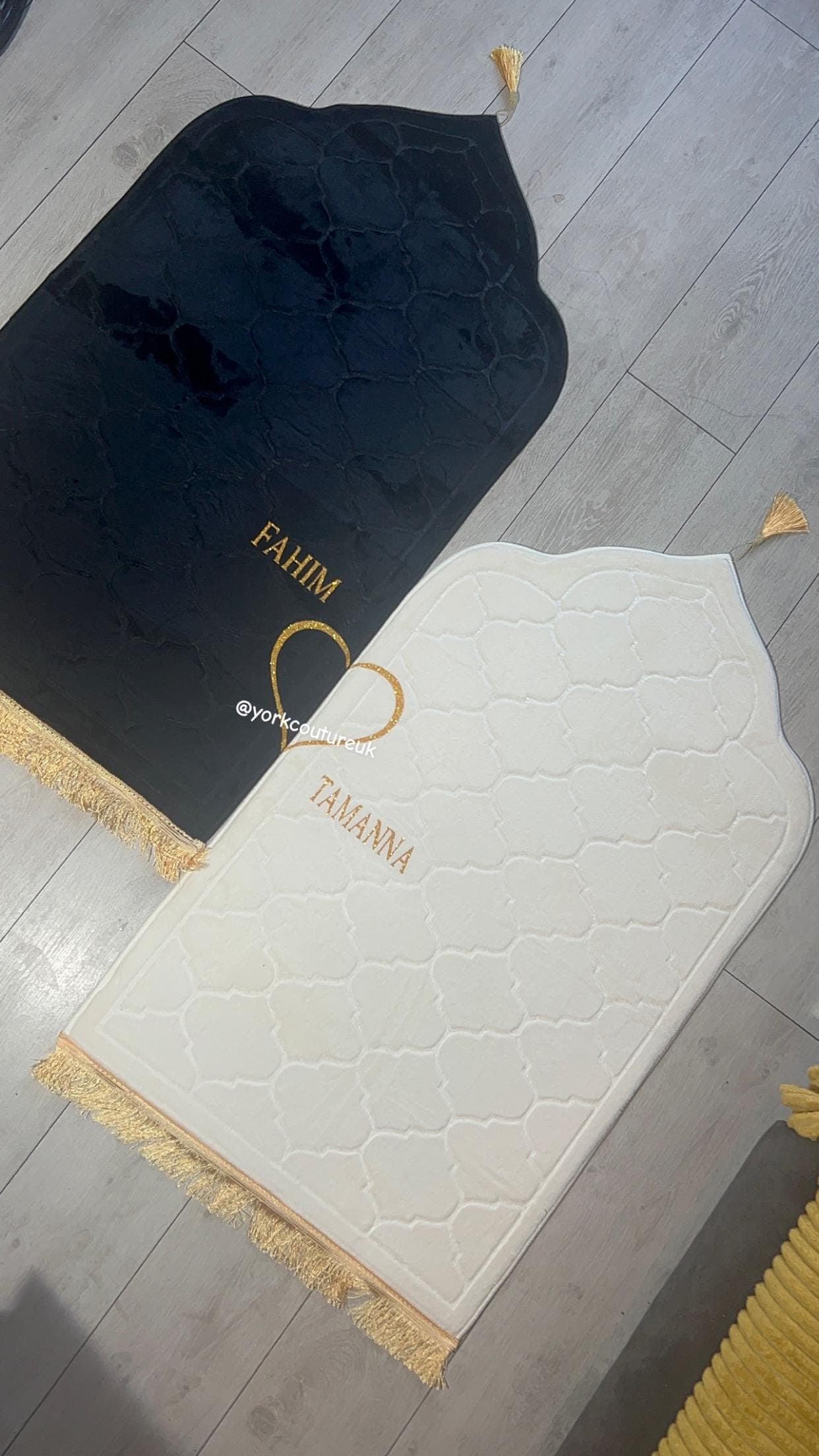 Personalised Foam Padded 2 Prayer Mat Set with Heart Design Islamic Wedding Gift Nikkah Gift for Muslim Couples soft mats gold glitter print
