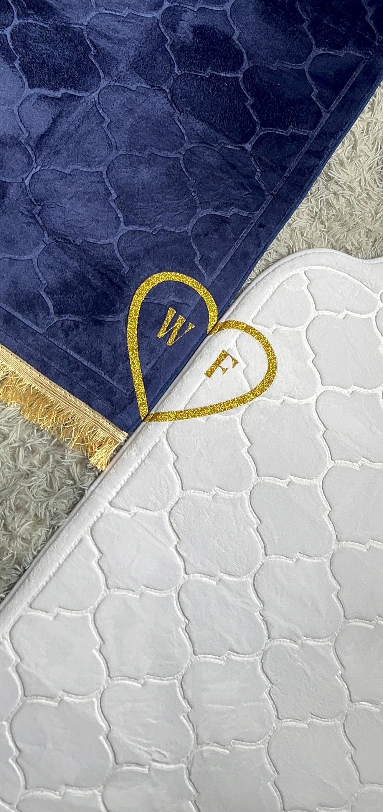 His & Hers Personalised Prayer Mats | Custom Initials in Heart Design Islamic Wedding Nikkah Shaadi Gift | Muslim Couple Umrah Mubarak Gift - image 5