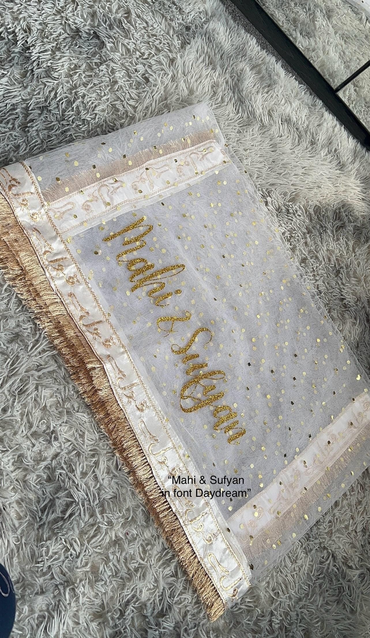 Personalised White Gold Qabool hai Nikah Dupatta soft Net Bridal veil for Entrance Rukhsati and Shaadi Ki Dulhan veil Wedding - image 4