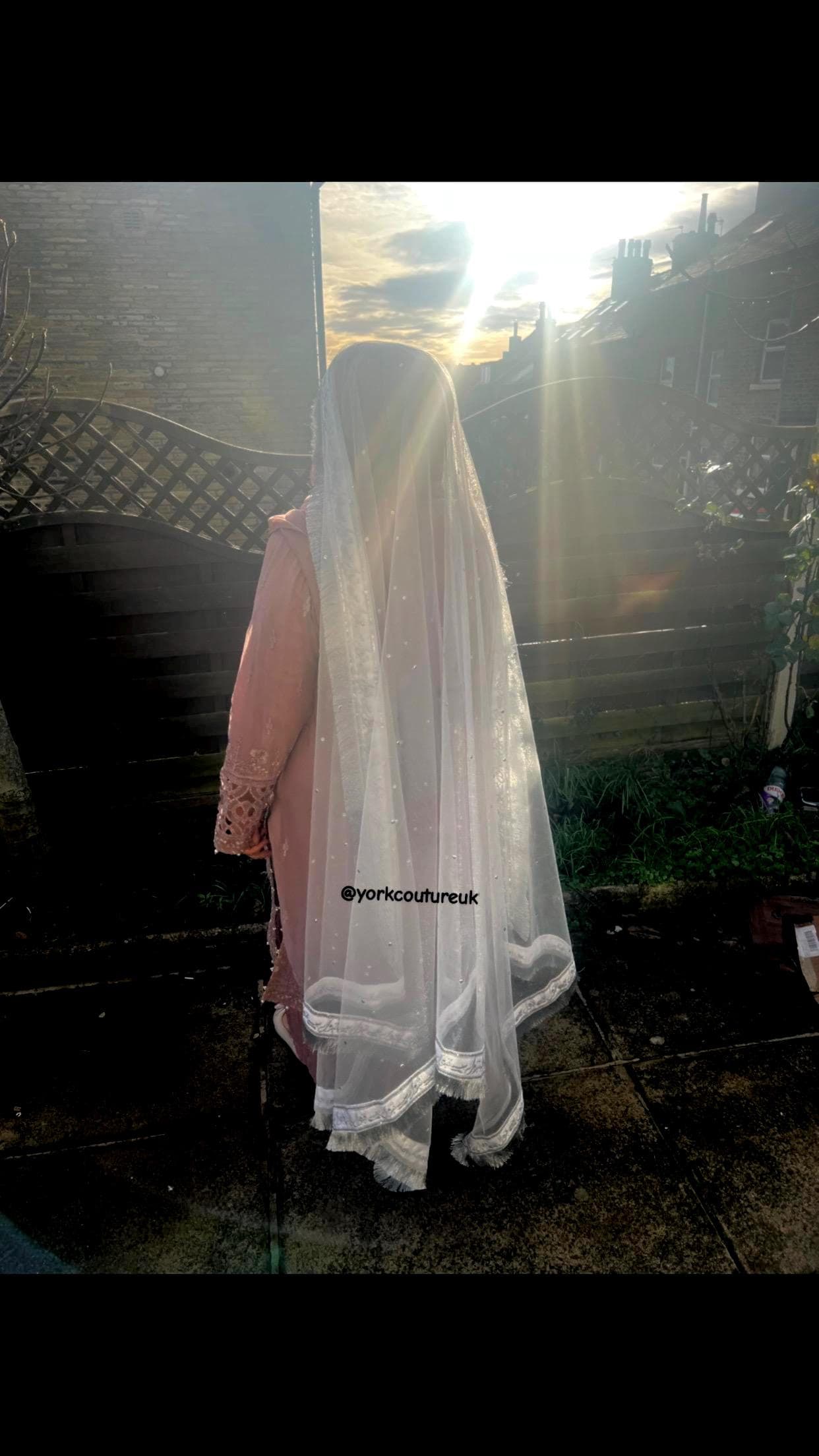 White & Silver Bridal Veil “Qabool Hai” Nikkah Dupatta, Rukhsati Veil with Sequins, Premium Large Wedding Dupatta 140cm x 250cm Shadi Scarf - image 5