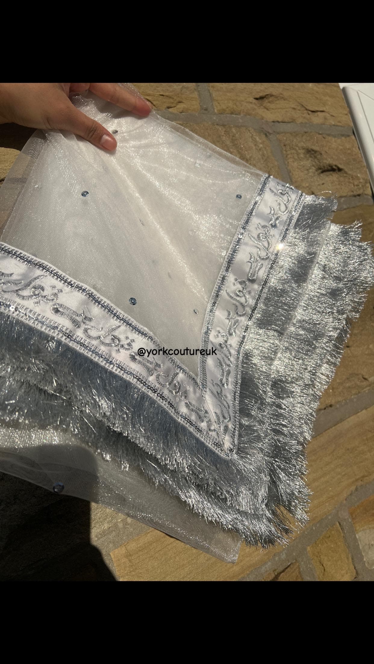 White & Silver Bridal Veil “Qabool Hai” Nikkah Dupatta, Rukhsati Veil with Sequins, Premium Large Wedding Dupatta 140cm x 250cm Shadi Scarf - image 3