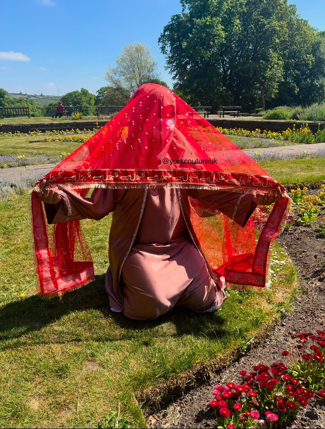 Red & Gold Nikkah Dupatta: Embroidered Soft Net Bridal veil for Entrance Rukhsati and Shaadi Dulhan veil Wedding