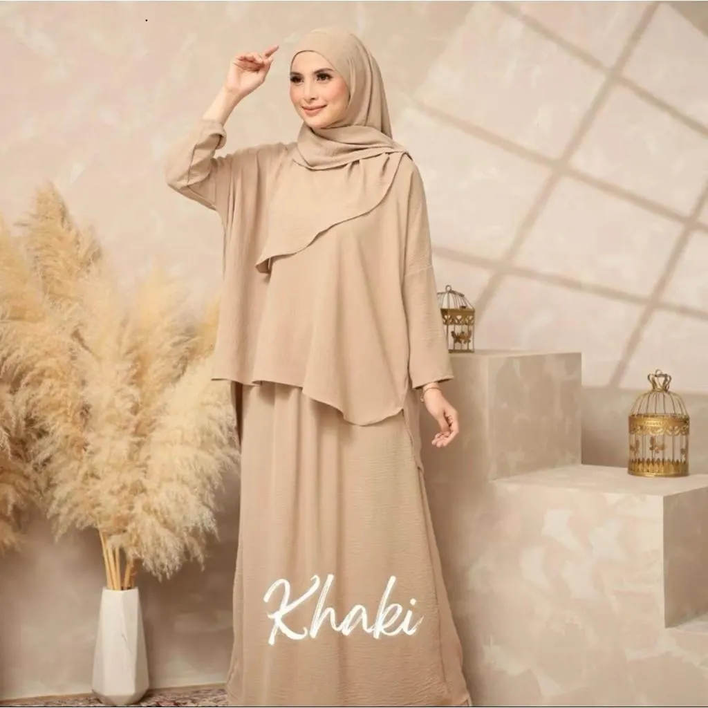 3-Piece AFIYAH SET Outfit – Blouse, Maxi Skirt & Ironless Hijab Sizes S–8XL Cey Fabric - image 2