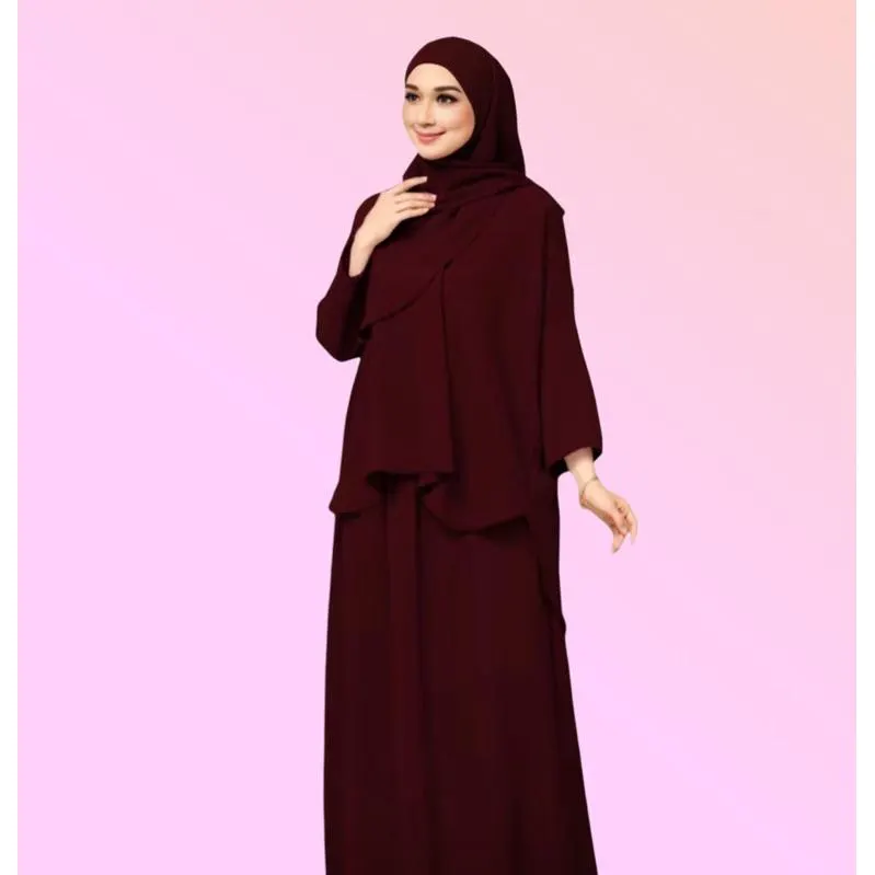 3-Piece AFIYAH SET Outfit – Blouse, Maxi Skirt & Ironless Hijab Sizes S–8XL Cey Fabric - image 4