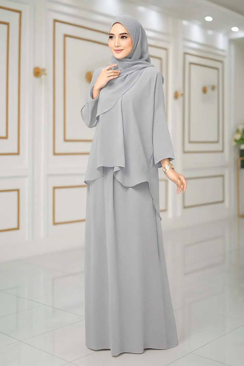 3-Piece AFIYAH SET Outfit – Blouse, Maxi Skirt & Ironless Hijab Sizes S–8XL Cey Fabric