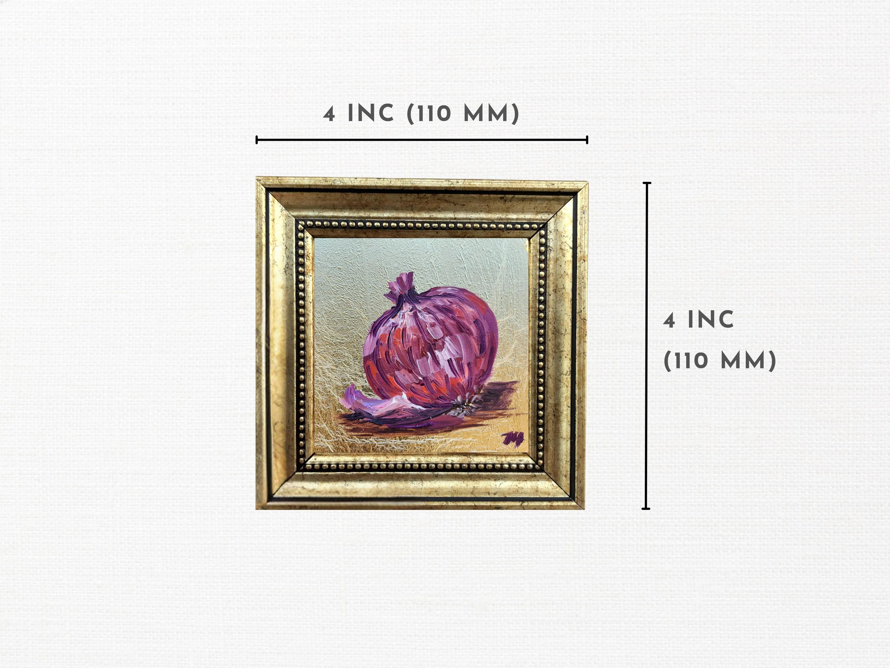 Onion and Garlic Painting; Set of 2 Framed Artwork, Farmhouse Kitchen Wall Decor (4x4) - image 3