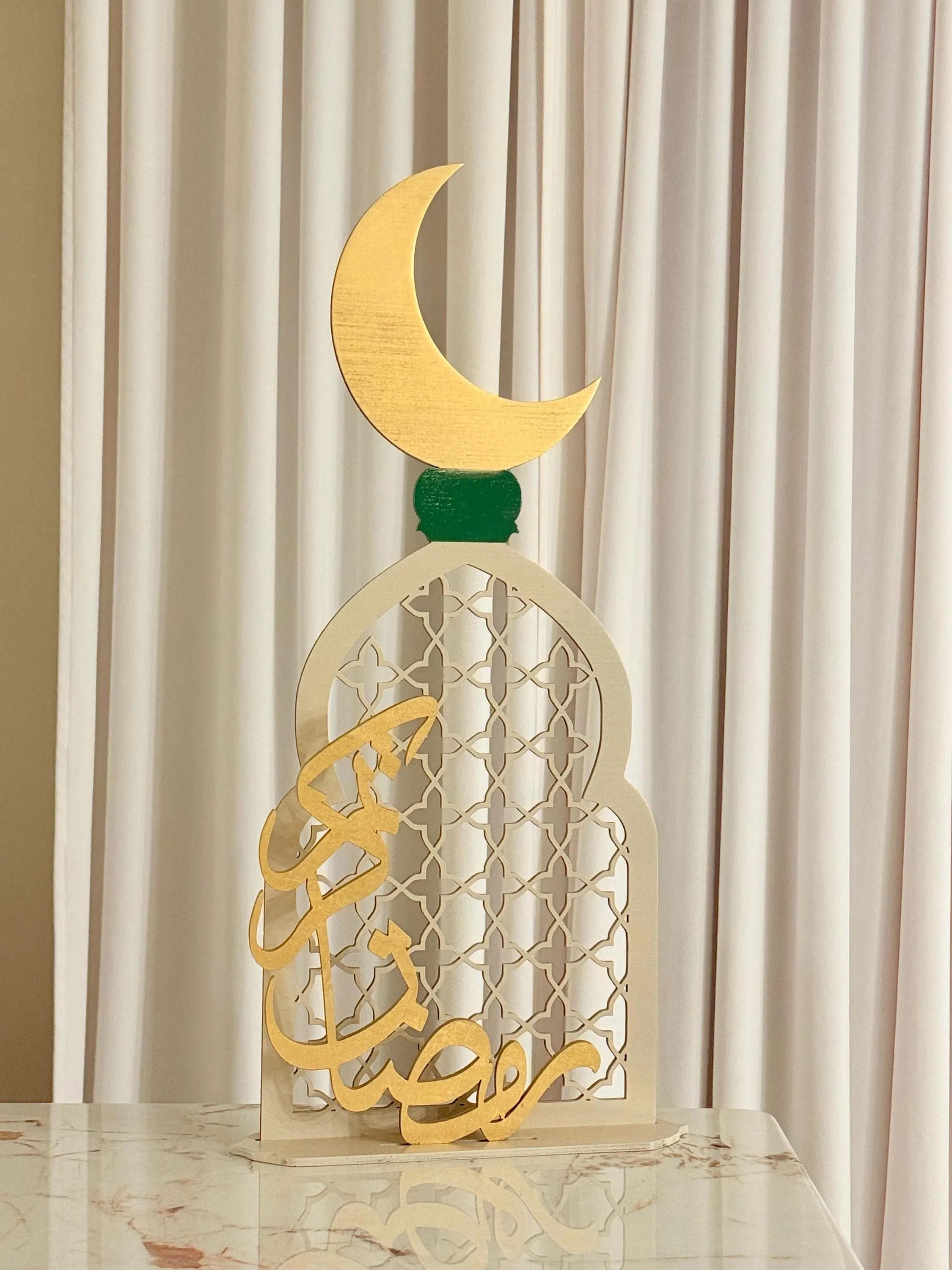 Original Islamic Wooden Decor | Ramadan Arabic Calligraphy with Crescent Moon | Luxury Minimalist Islamic Home Decor | Freestanding Wood Art - image 3