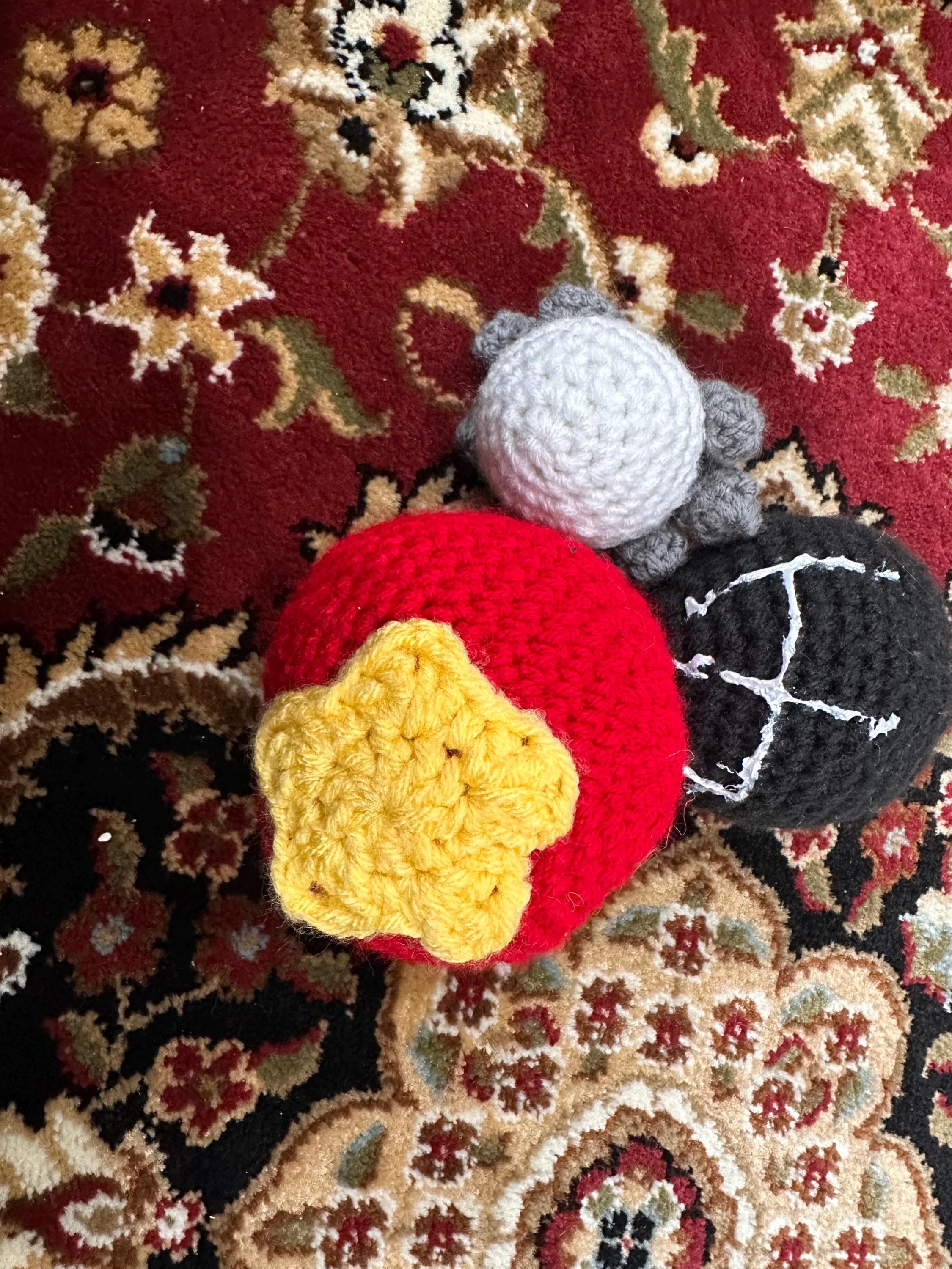 Handmade Crochet Ghost Eyes Collectible Set: Circus Ball, Pearl Ring, Tractor Knob