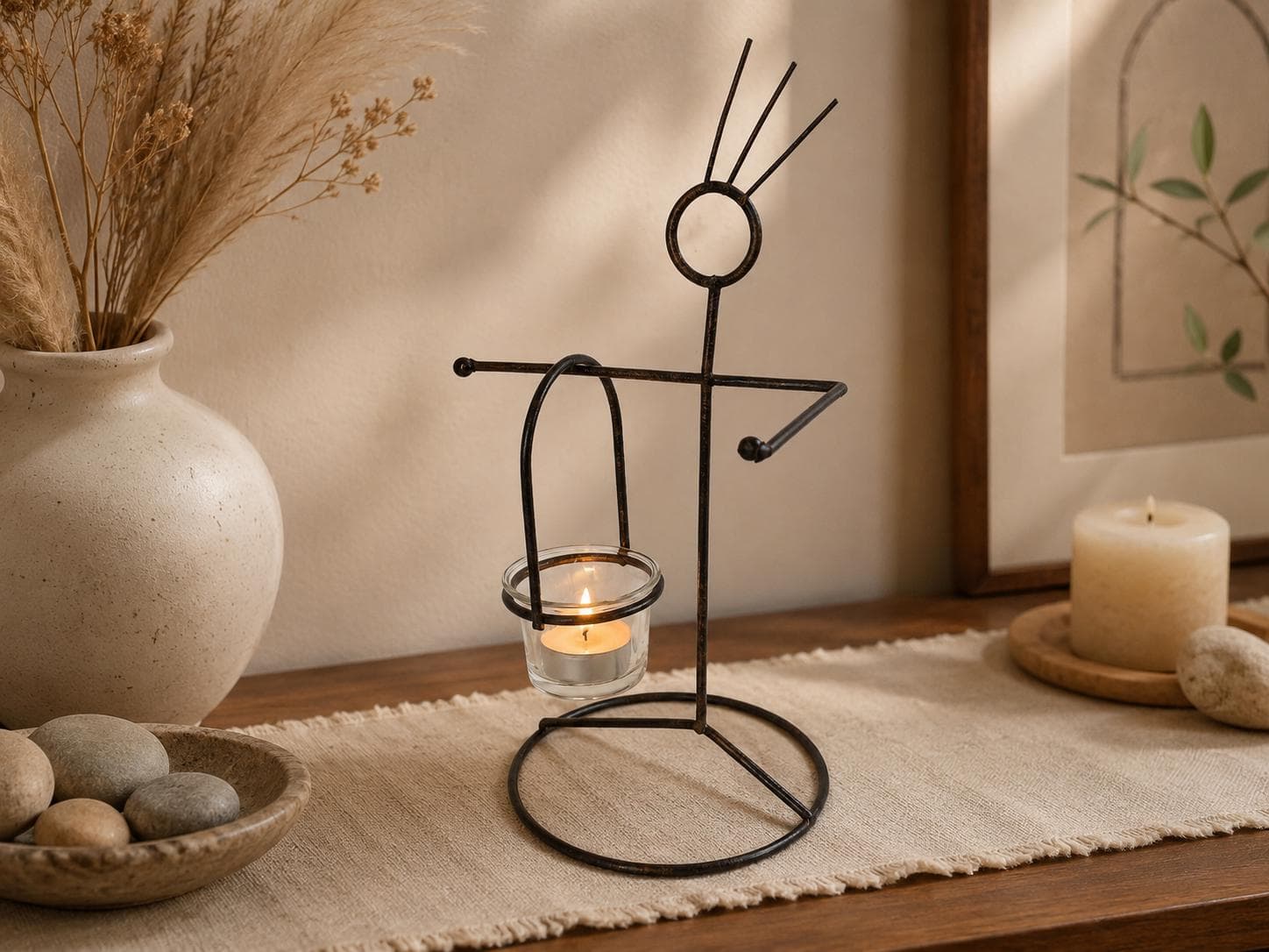 Vintage Sculptural Metal Candle Holder, Unique Figure Tealight Holder, - image 3
