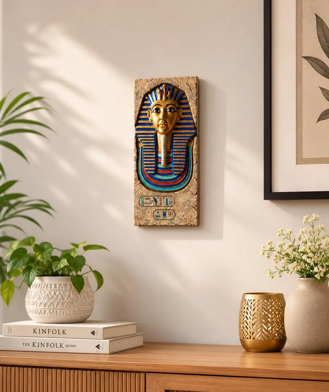 Tutankhamun Mask Stone Plaque, Egypt Art Decor, Collectible Figurine