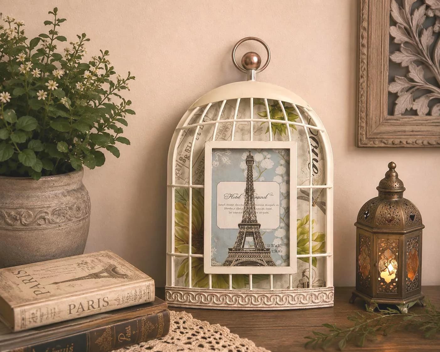 Bird Cage Photo Frame, Shabby Chic Wall Art, Rustic Farmhouse Decor