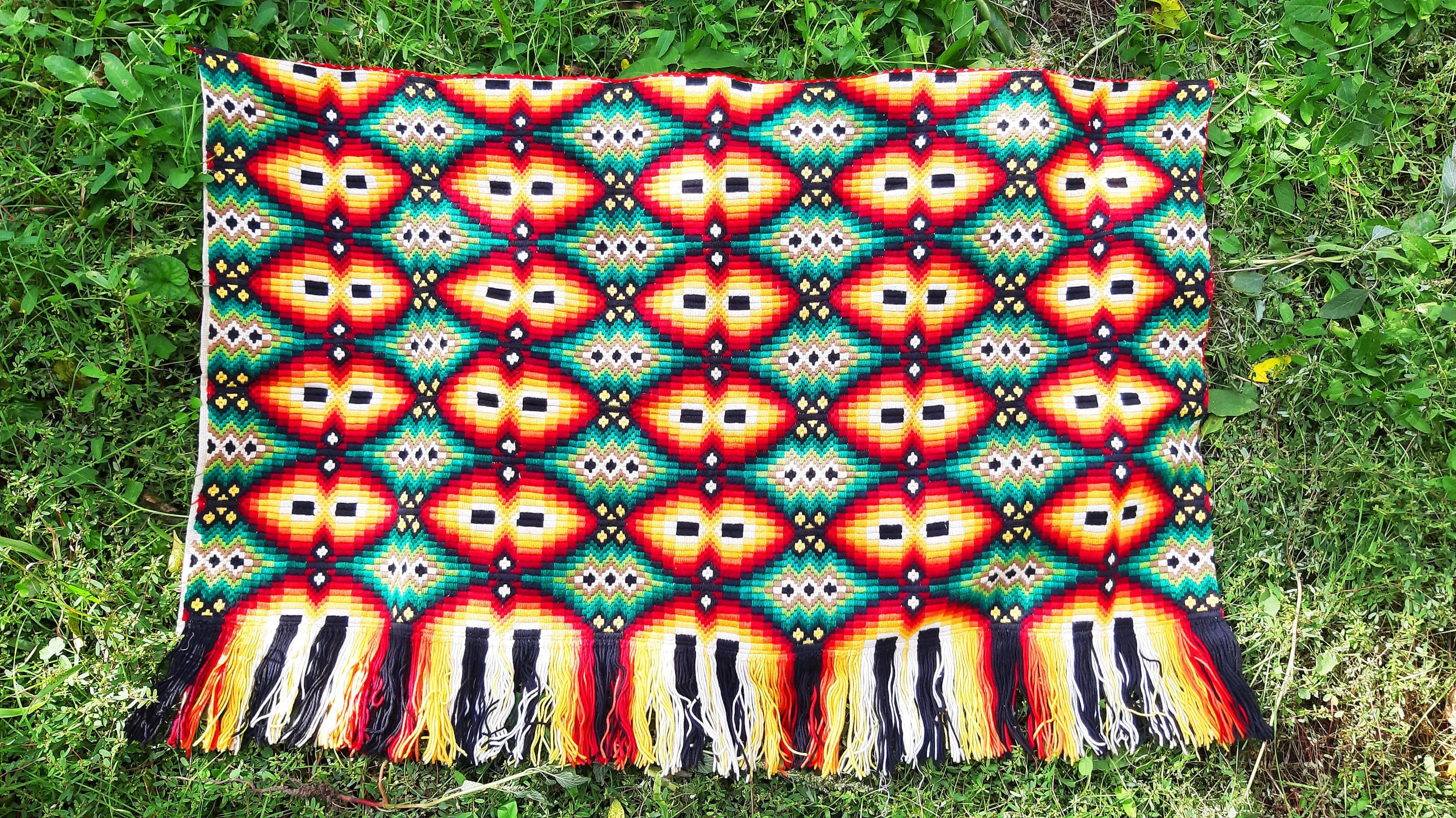 Vintage Wall Hanging Rug, Bulgarian Folk Art Cotton Embroidered Carpet - image 2