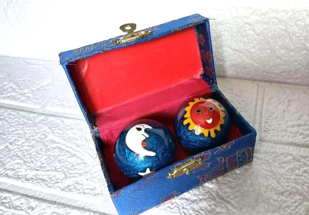 Vintage Baoding Exercise Balls, Celestial Sun and Moon Design, Stress Relief Balls with Box - image 2
