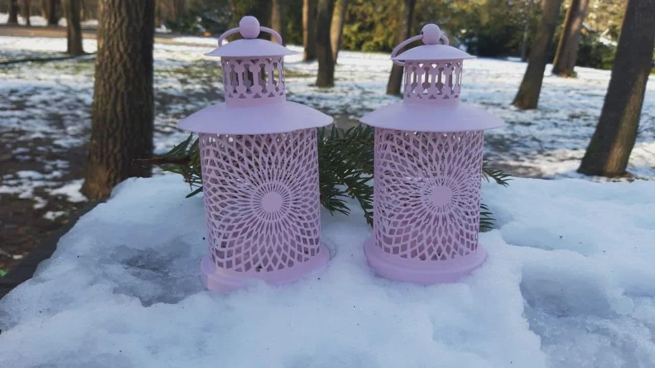 Set of 2 Pink Metal Lanterns, Shabby Chic Decor, Rustic House Decor - image 2