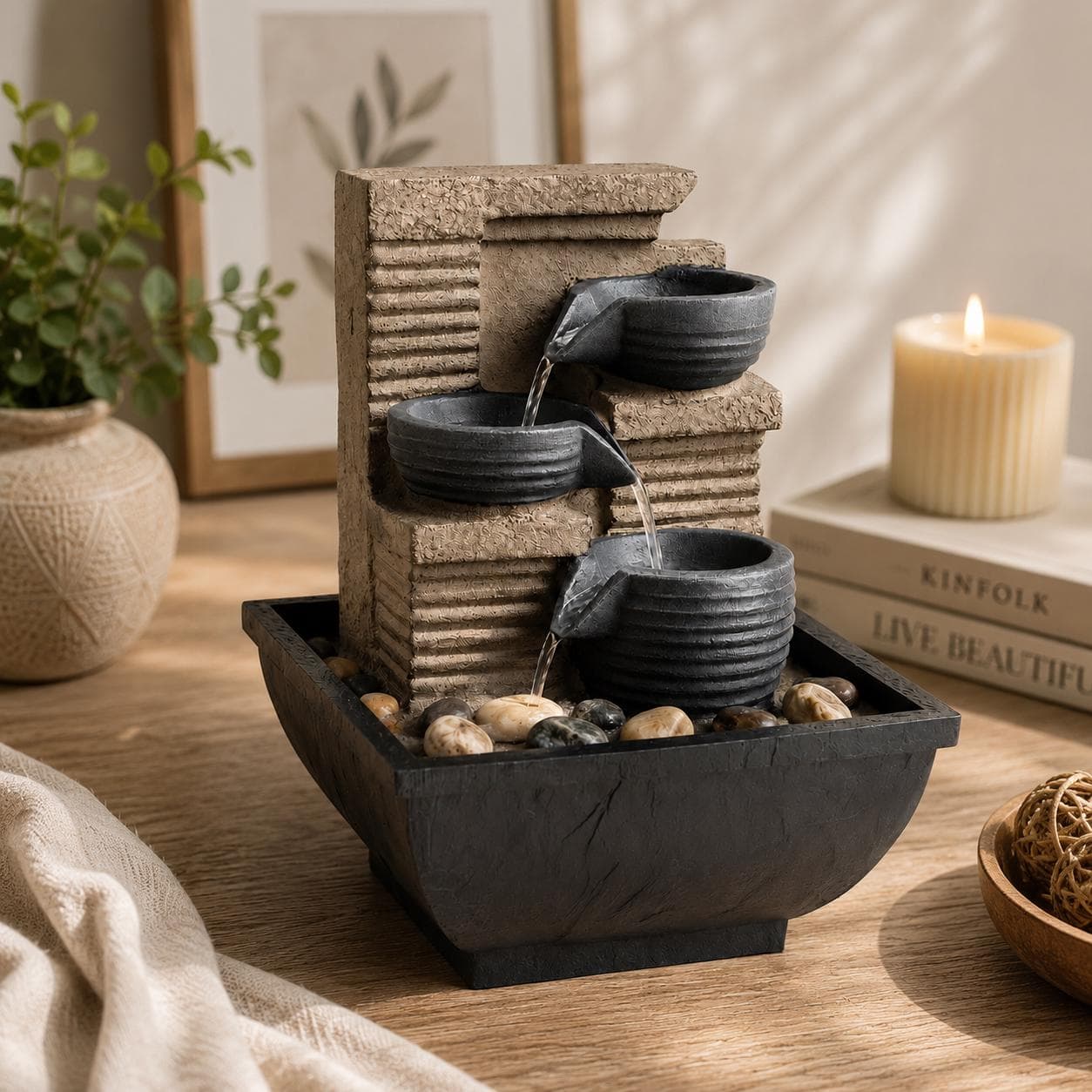 Desktop Fountain with LED Light – Relaxing Zen Decor