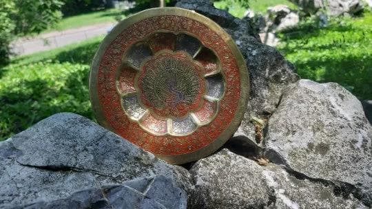 Vintage Enameled Brass Peacock Plate, Indian Wall Hanging - image 5