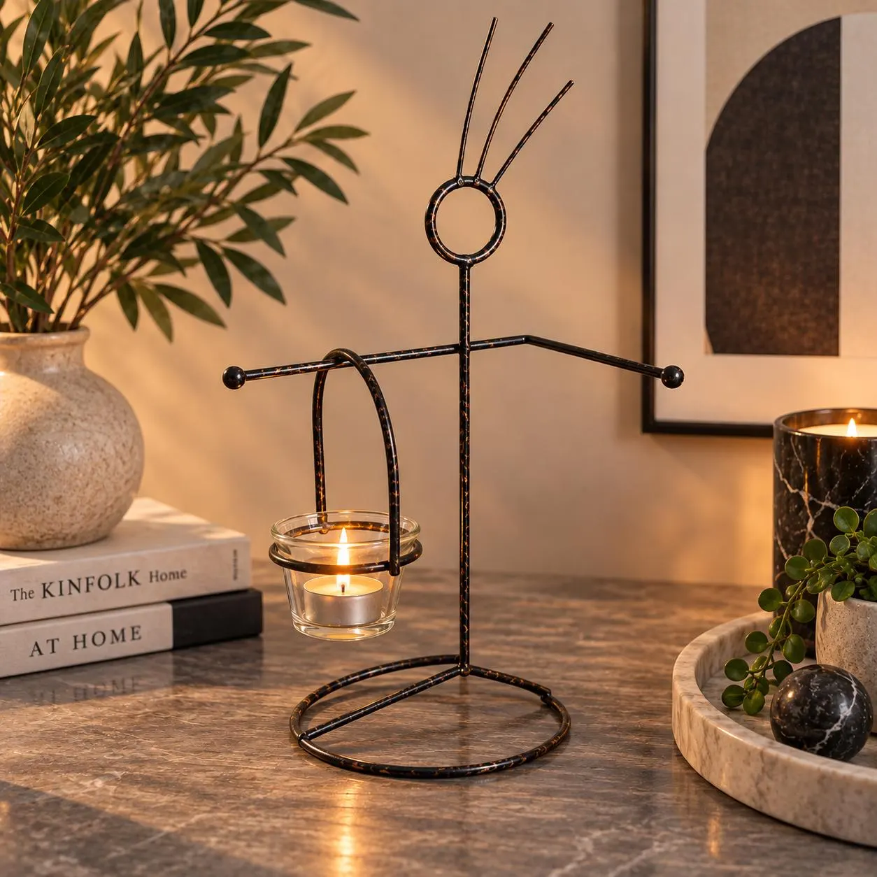 Vintage Sculptural Metal Candle Holder, Unique Figure Tealight Holder,