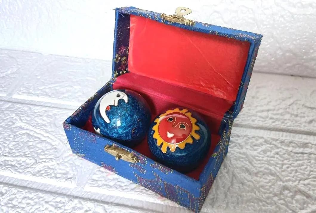 Vintage Baoding Exercise Balls, Celestial Sun and Moon Design, Stress Relief Balls with Box - image 3