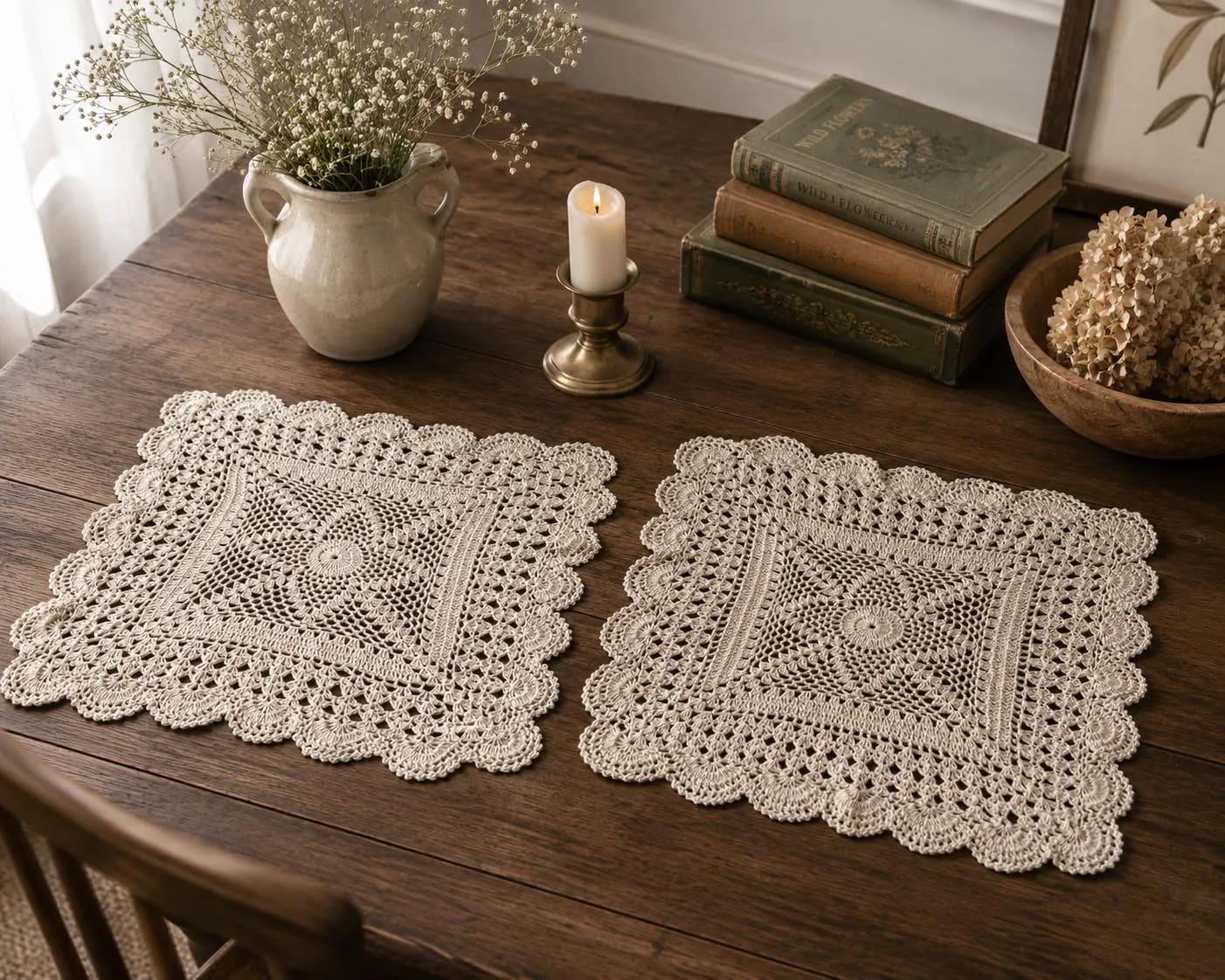 Set of 2 Vintage Doilies, Rustic or Cottage core Décor