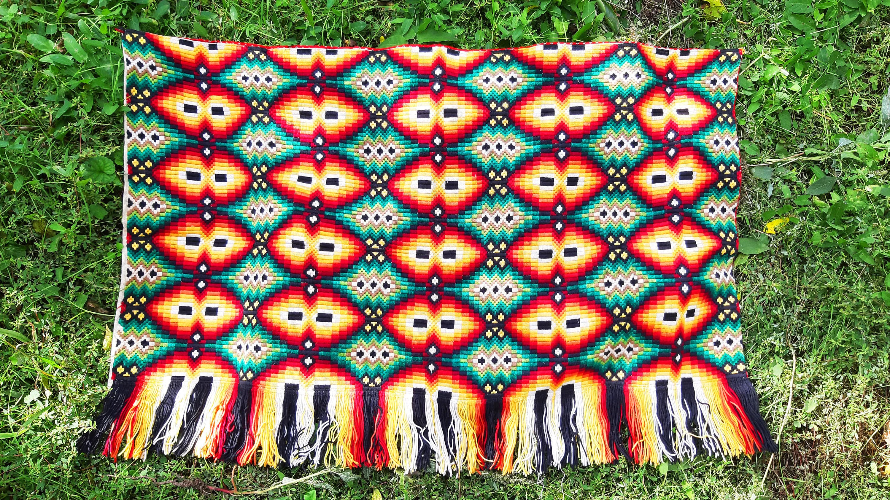 Vintage Wall Hanging Rug, Bulgarian Folk Art Cotton Embroidered Carpet - image 4