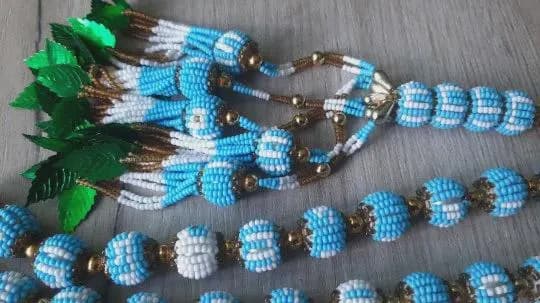 Handmade Vintage Rosary with Blue Beads & Tassel, Religious Home Decor - image 3