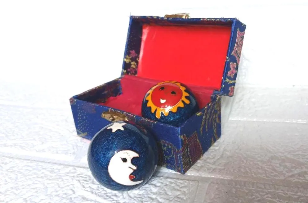 Vintage Baoding Exercise Balls, Celestial Sun and Moon Design, Stress Relief Balls with Box - image 4
