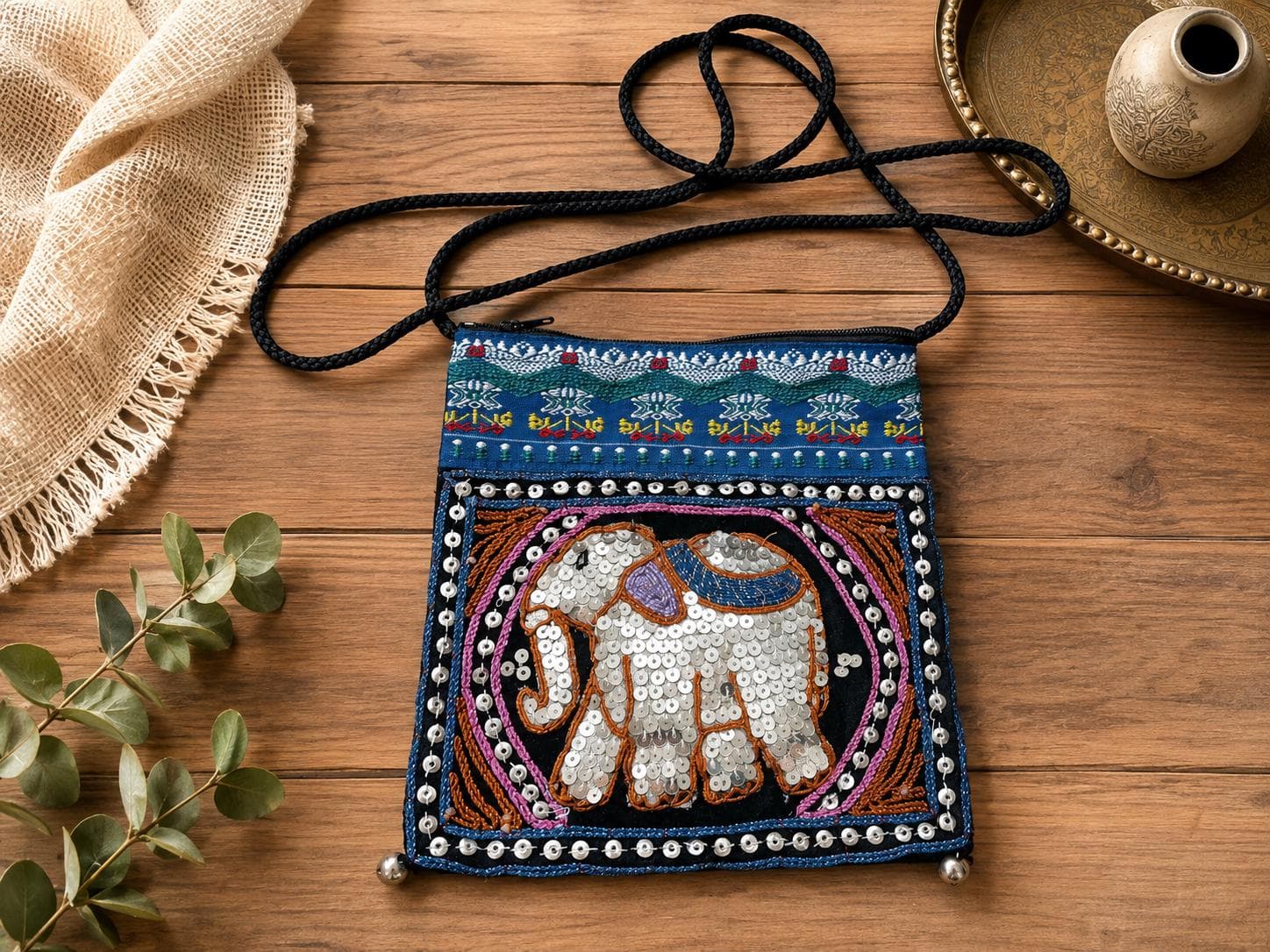 Beaded Shoulder Bag with Indian Elephant Design, Handmade Bohemian Cross body Bag - image 3