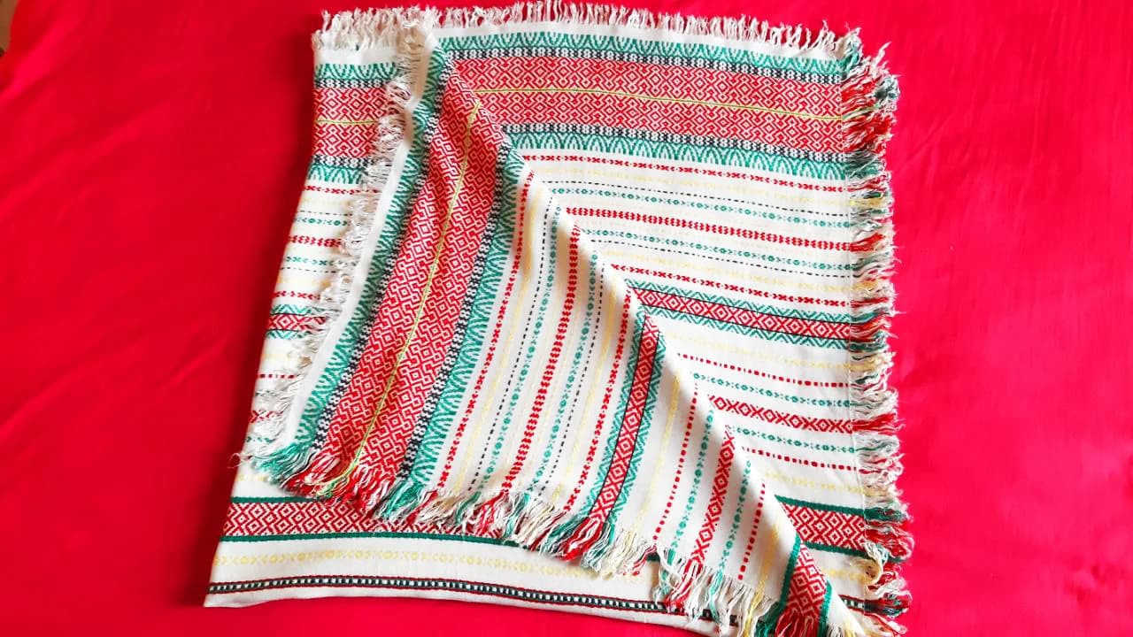 Vintage Bulgarian Embroidered Cotton Tablecloth, Bohemian Farmhouse Decor - image 2